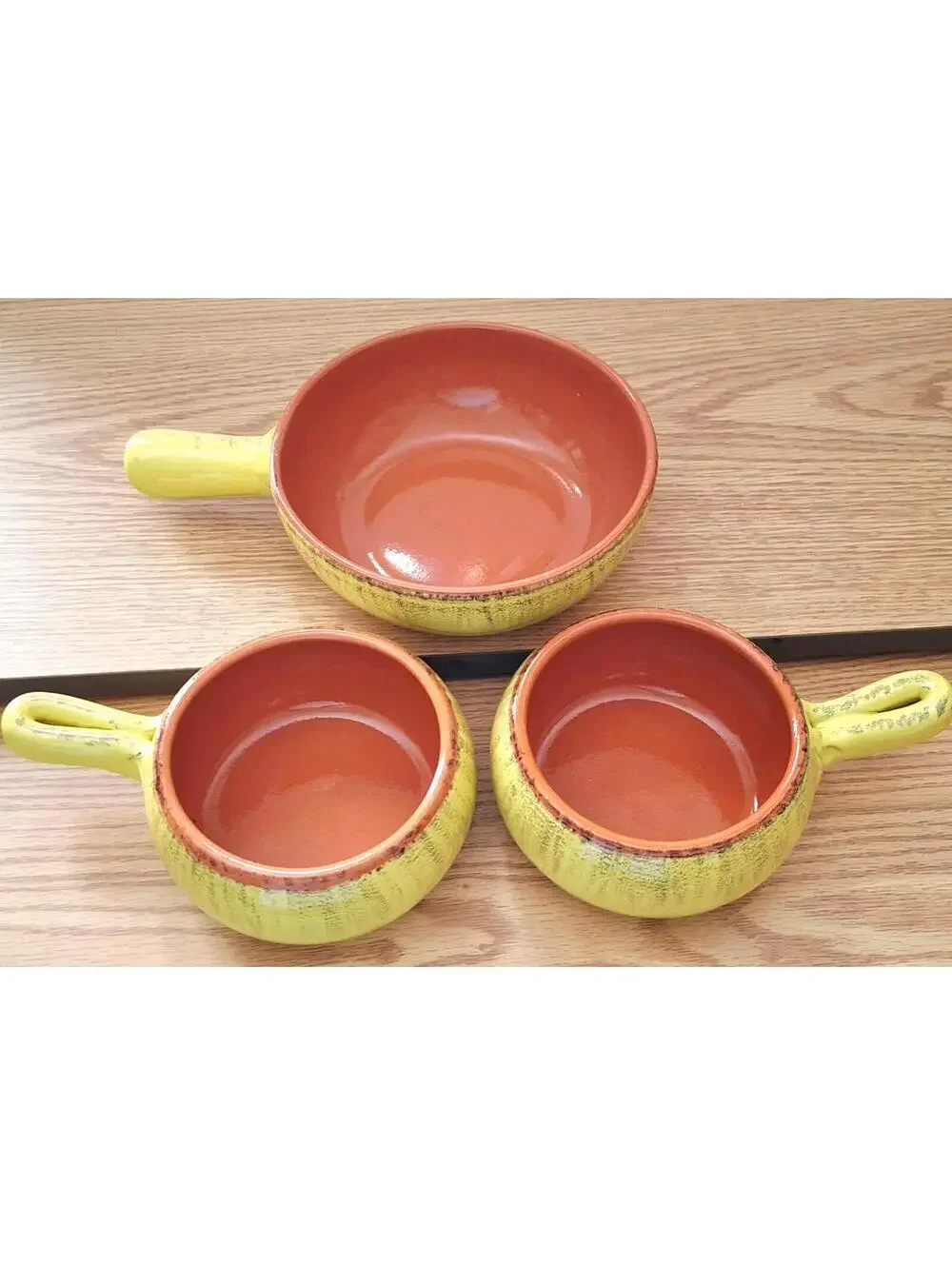 De Silva VTG Yellow Glazed Terracotta Handled Bowls - Made in Italy - 3 Set